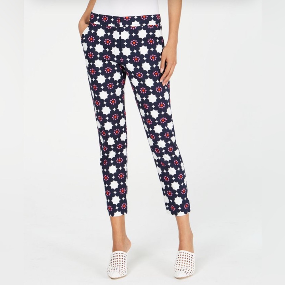 Trina Turk Moss 2 slim-leg cropped pants navy blue & white floral print size 6